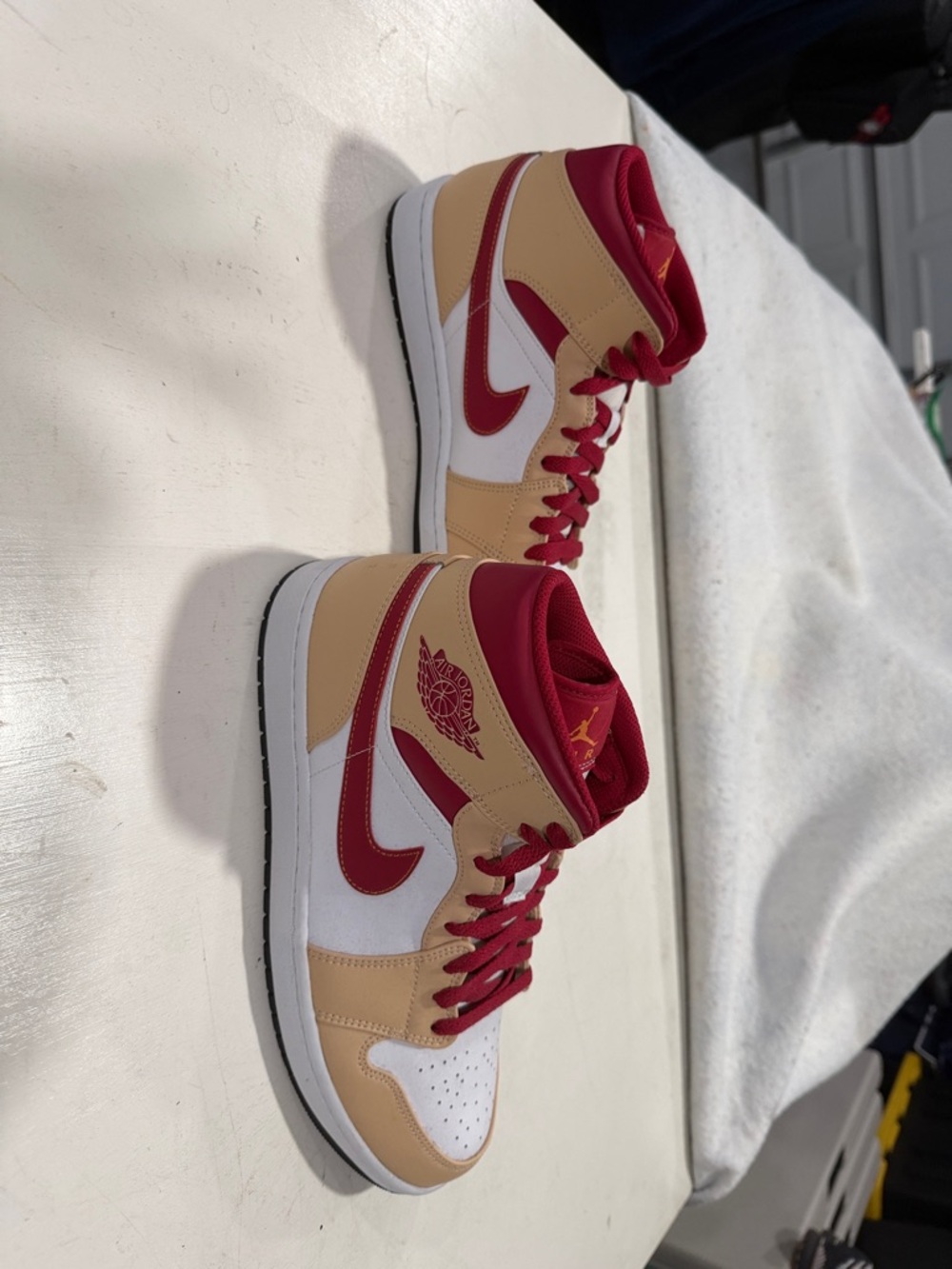 Nike Mid-Top Sneakers in White, Tan & Red - Picture 2 of 5